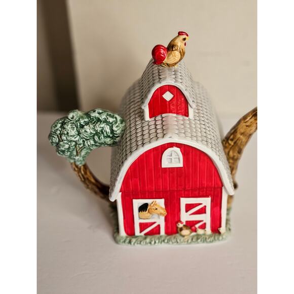 "Old Macdonald's Farm" Teapot VTG Red Barn Cottage Core Country Teacher Mom - Picture 2 of 9